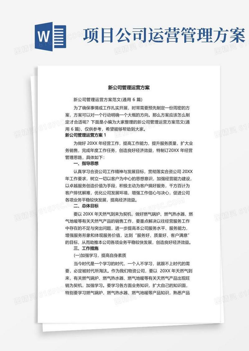 新公司管理运营方案范文（通用6篇）
