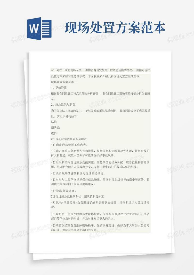 应急事故现场处置方案范本10篇