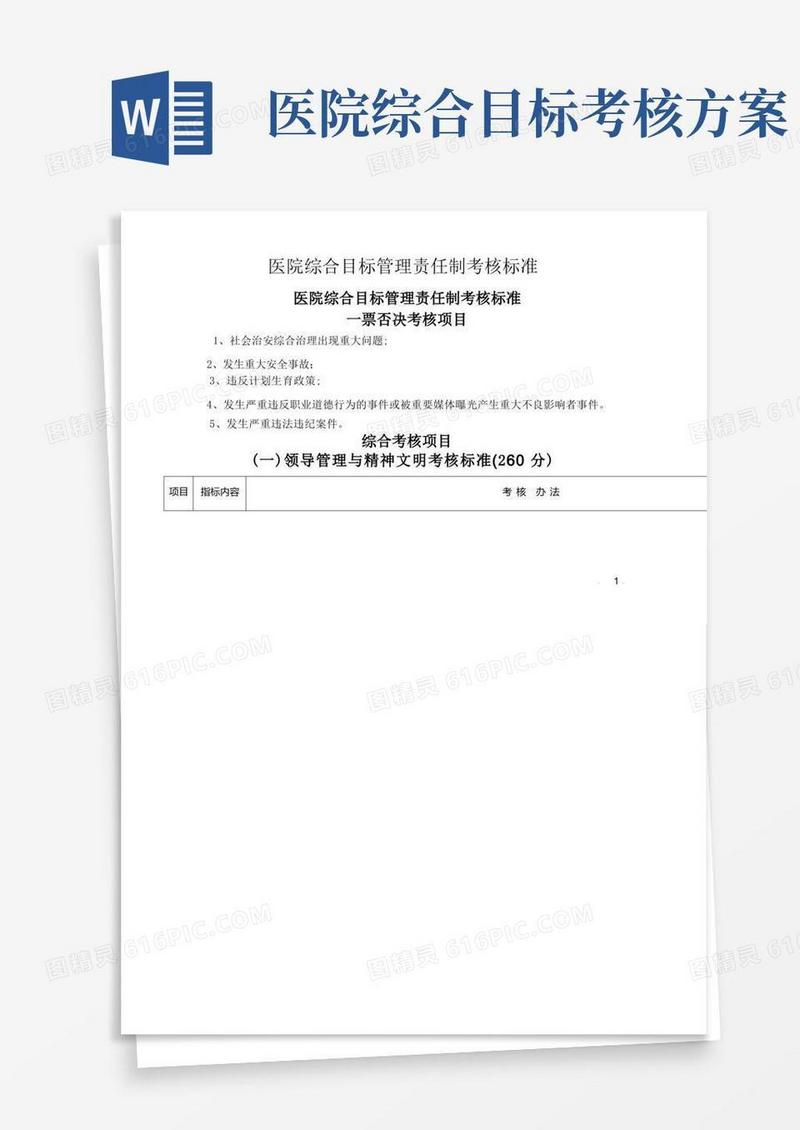 医院综合目标管理责任制考核标准