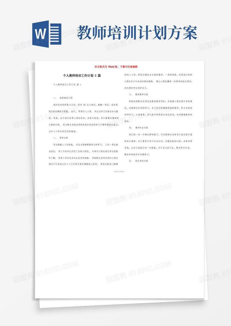 个人教师培训工作计划3篇