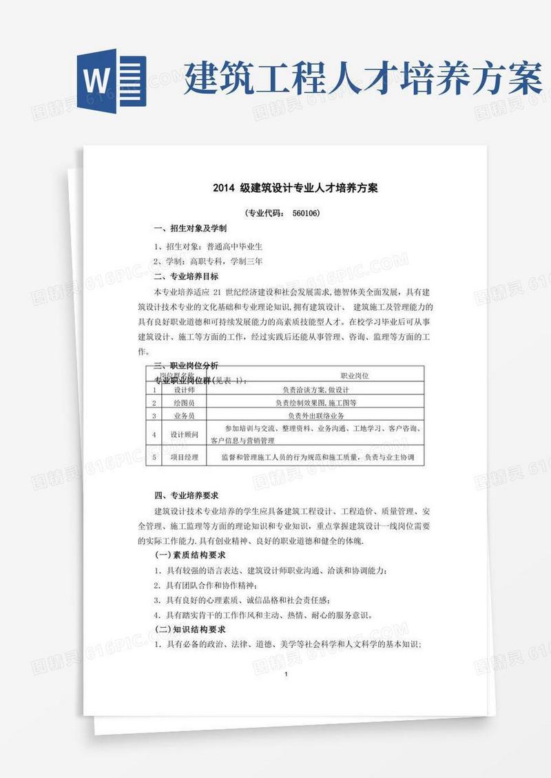 建筑设计人才培养方案
