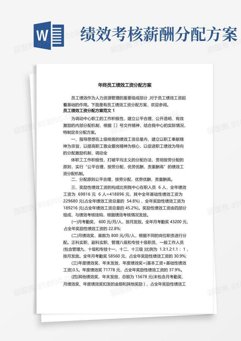 年终员工绩效工资分配方案