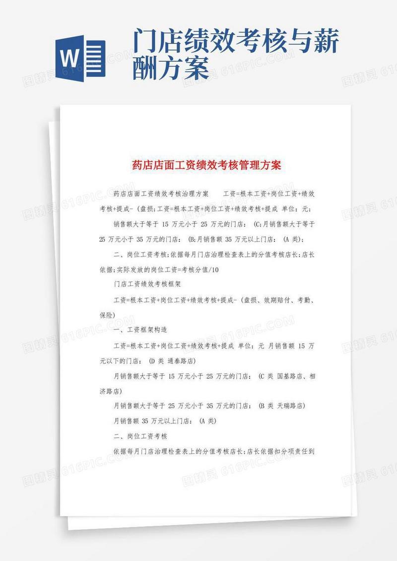 药店店面工资绩效考核管理方案