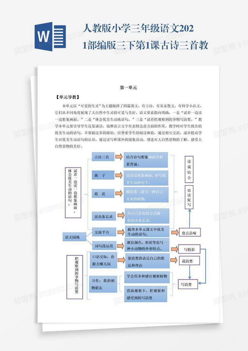 人教版小学三年级语文2021部编版三下第1课古诗三首教学设计彩图