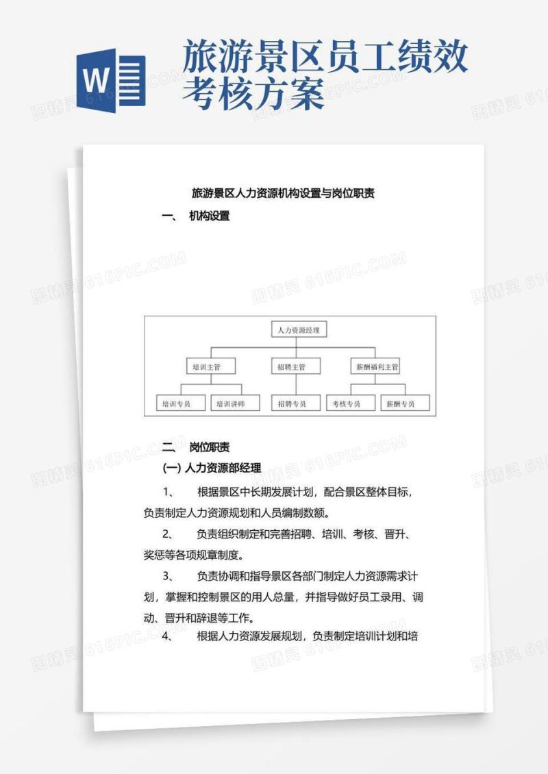 旅游景区人力资源机构设置与岗位职责