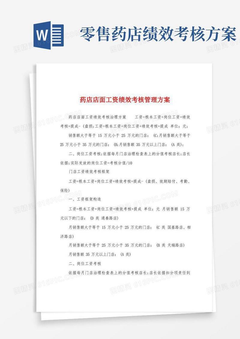 药店店面工资绩效考核管理方案