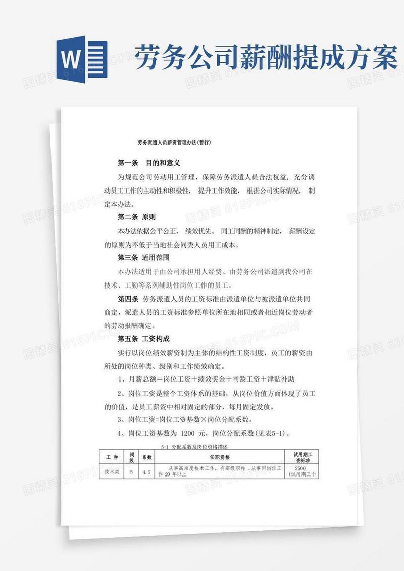 劳务派遣人员薪资管理办法