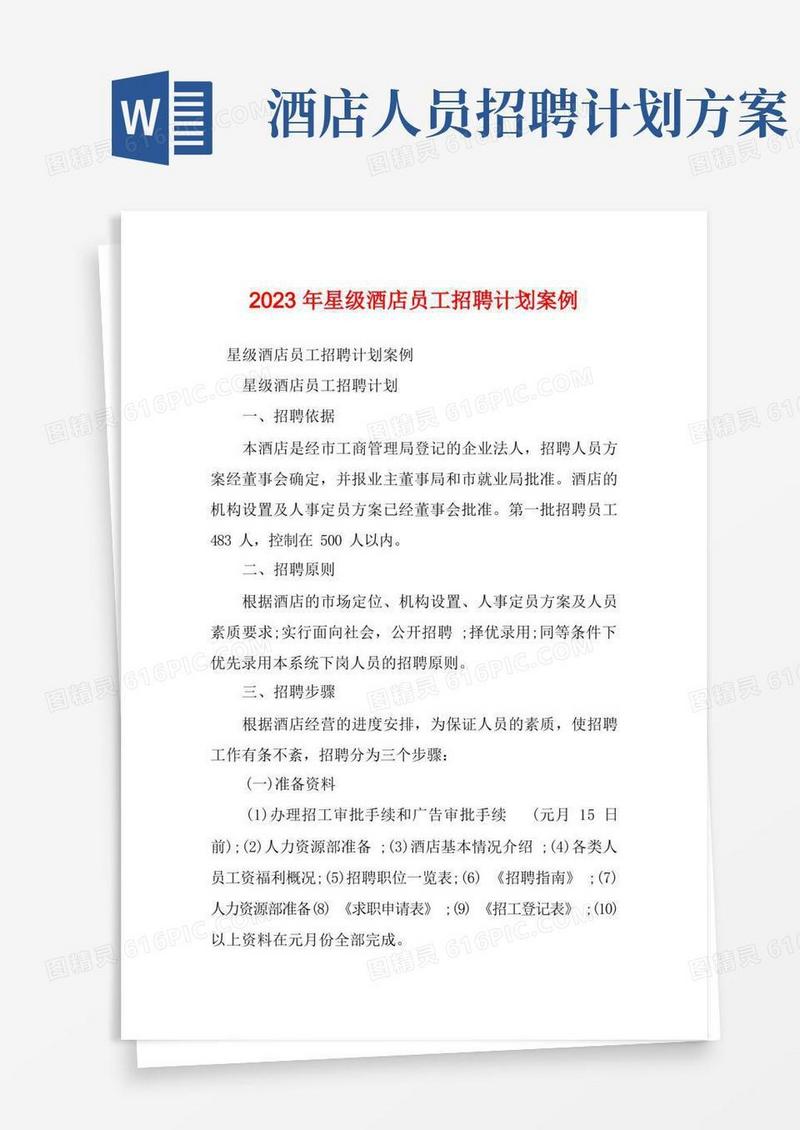 2023年星级酒店员工招聘计划案例