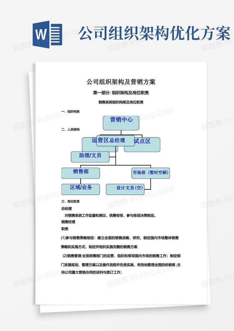 公司营销部组织构架及营销方案