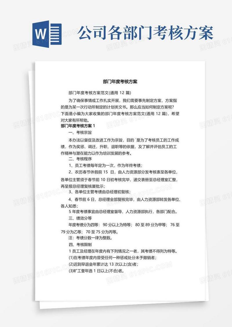 部门年度考核方案范文（通用12篇）