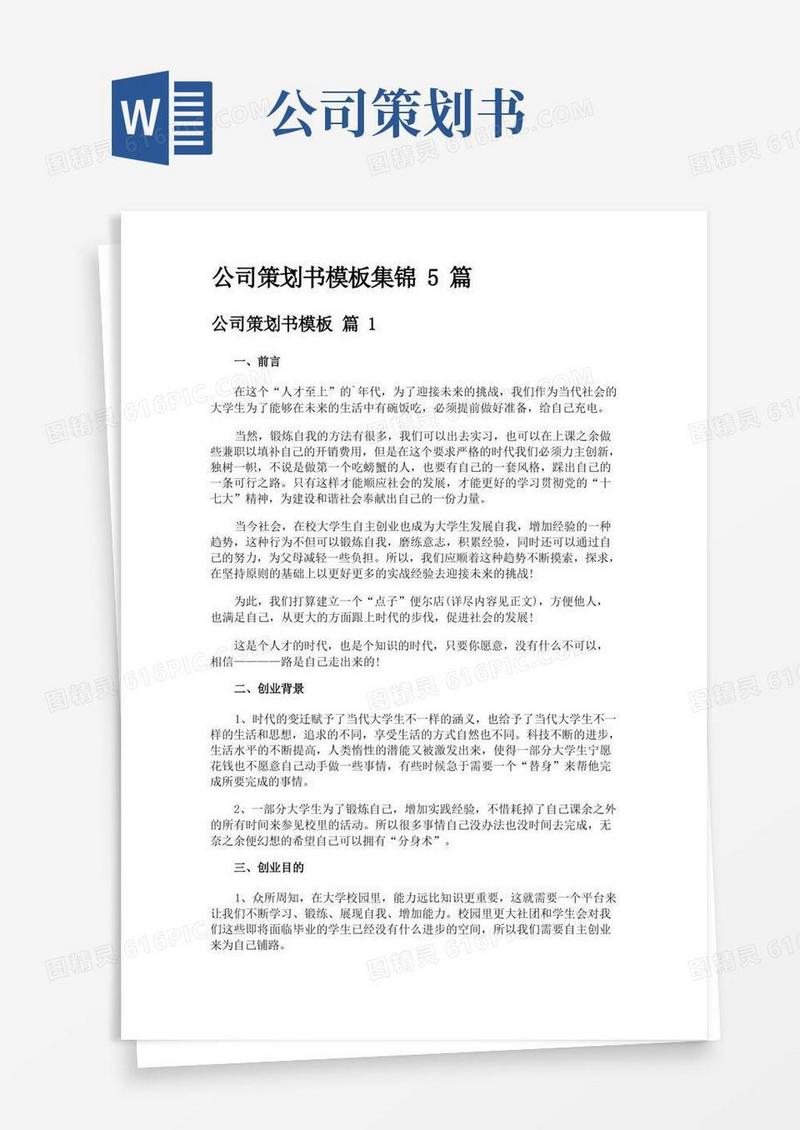 公司策划书模板集锦5篇