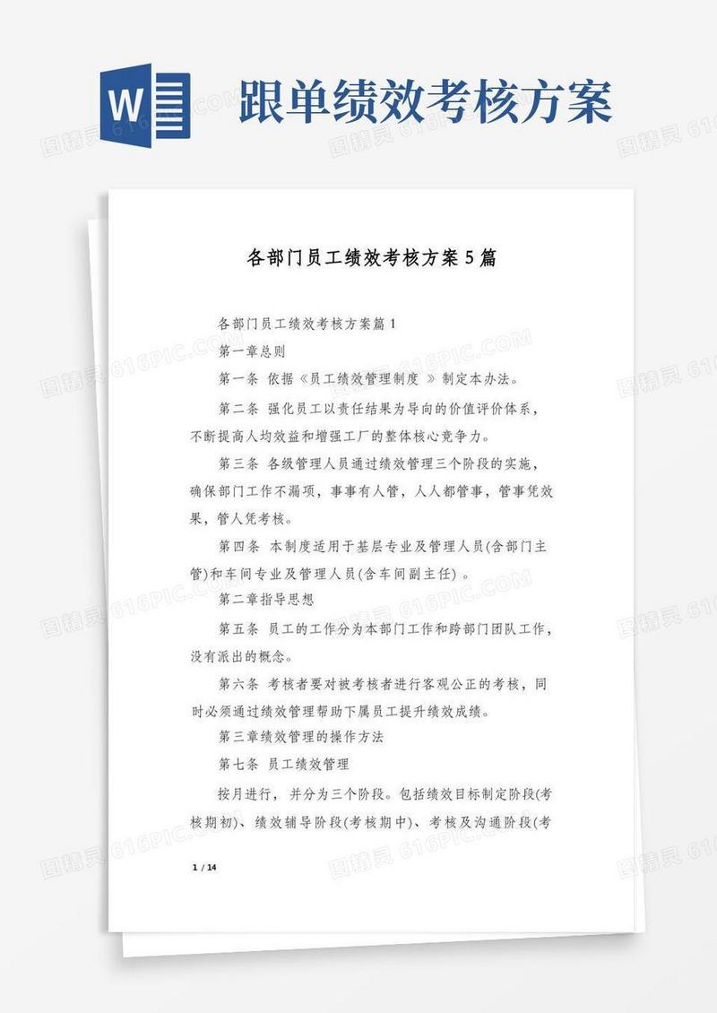 各部门员工绩效考核方案5篇