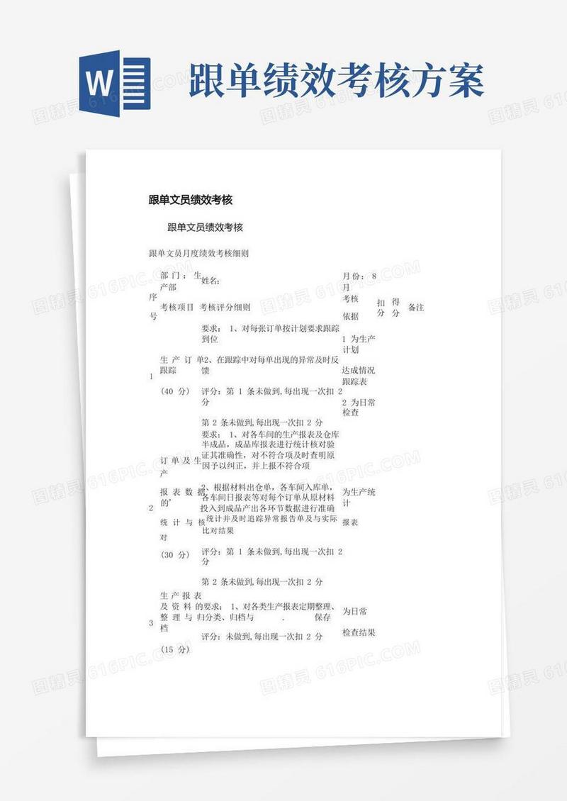 跟单文员绩效考核