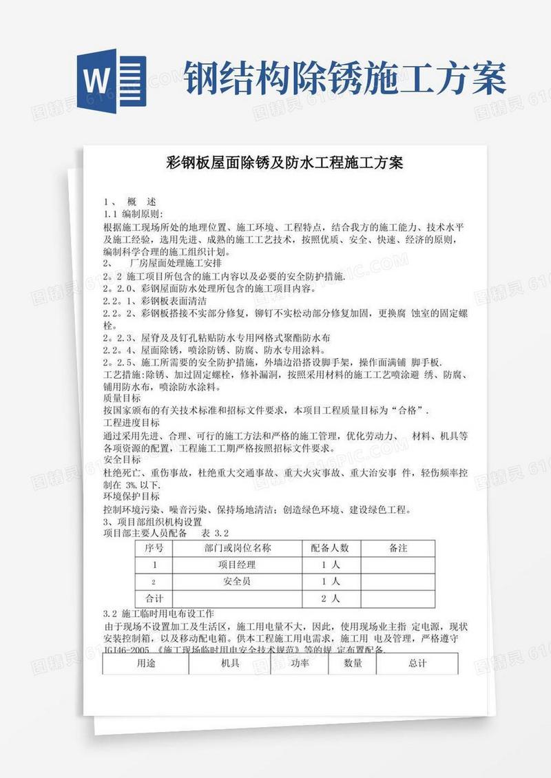 彩钢板屋面除锈及防水工程施工方案