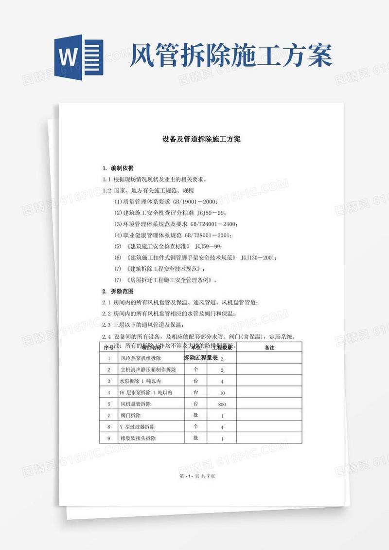 通风空调管道及设备拆除施工方案