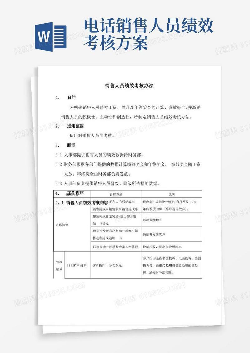 销售人员绩效考核办法