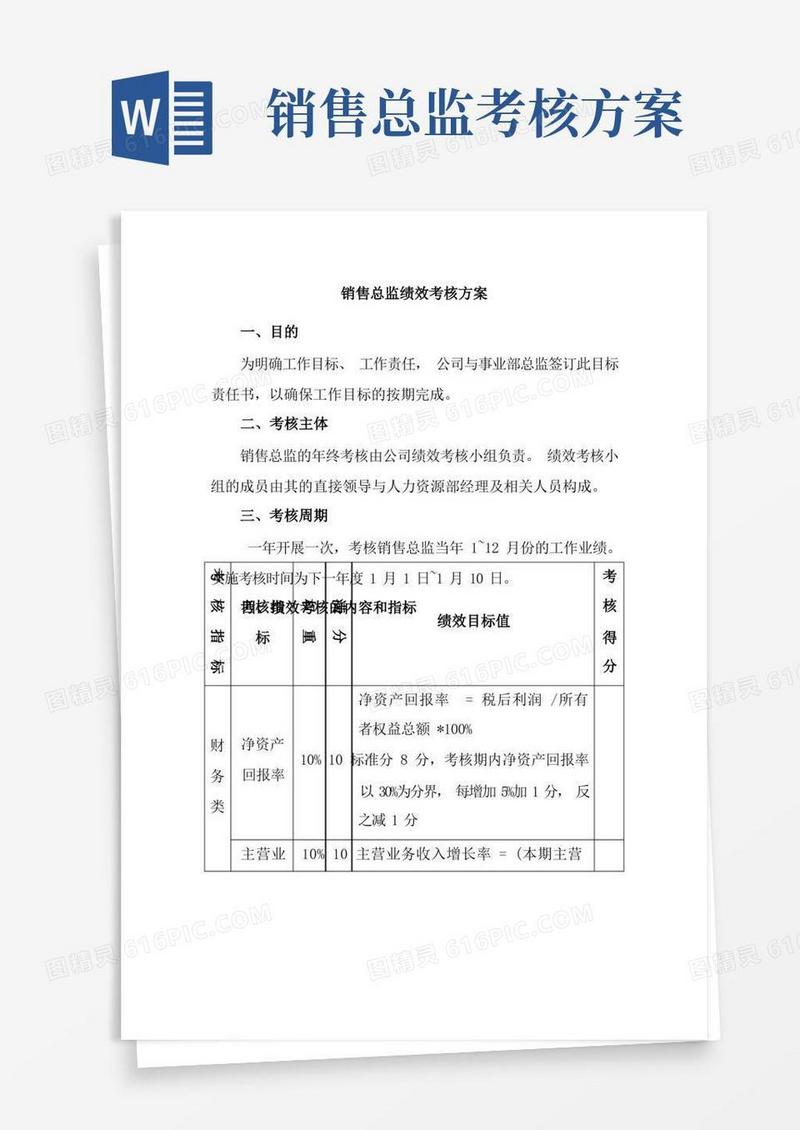 销售总监绩效考核方案实施细则