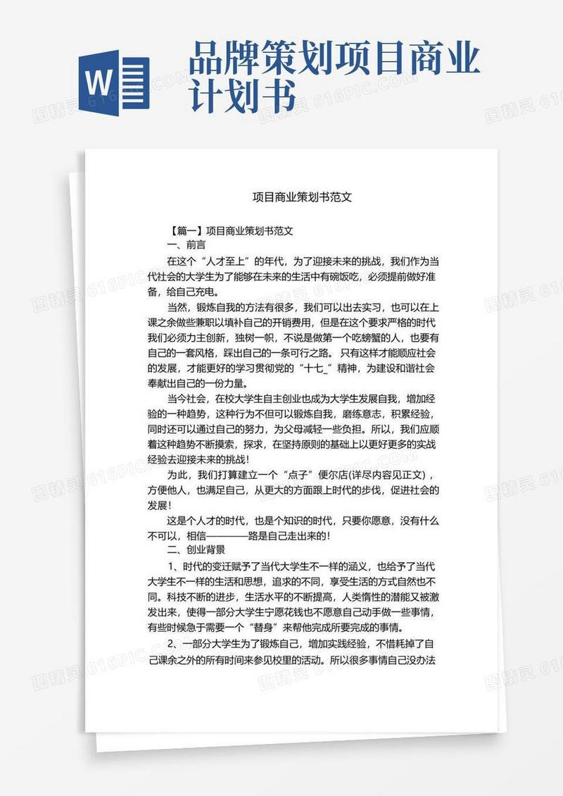 项目商业策划书范文