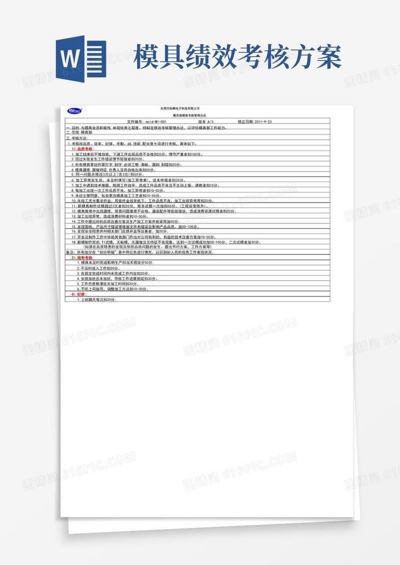 模具部绩效考核办法