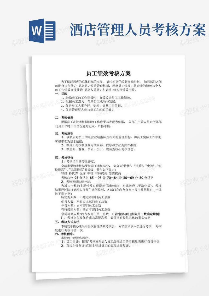 酒店管理绩效考核方案