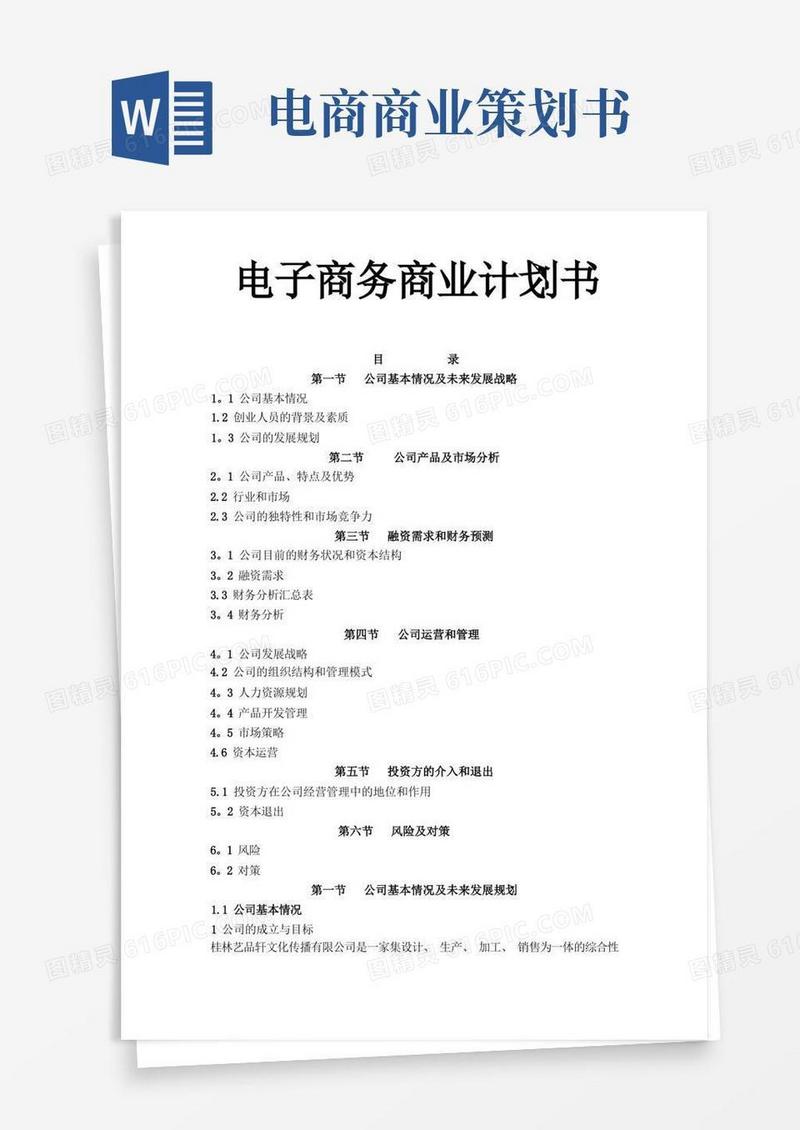 电子商务企业商业计划书(完整版)