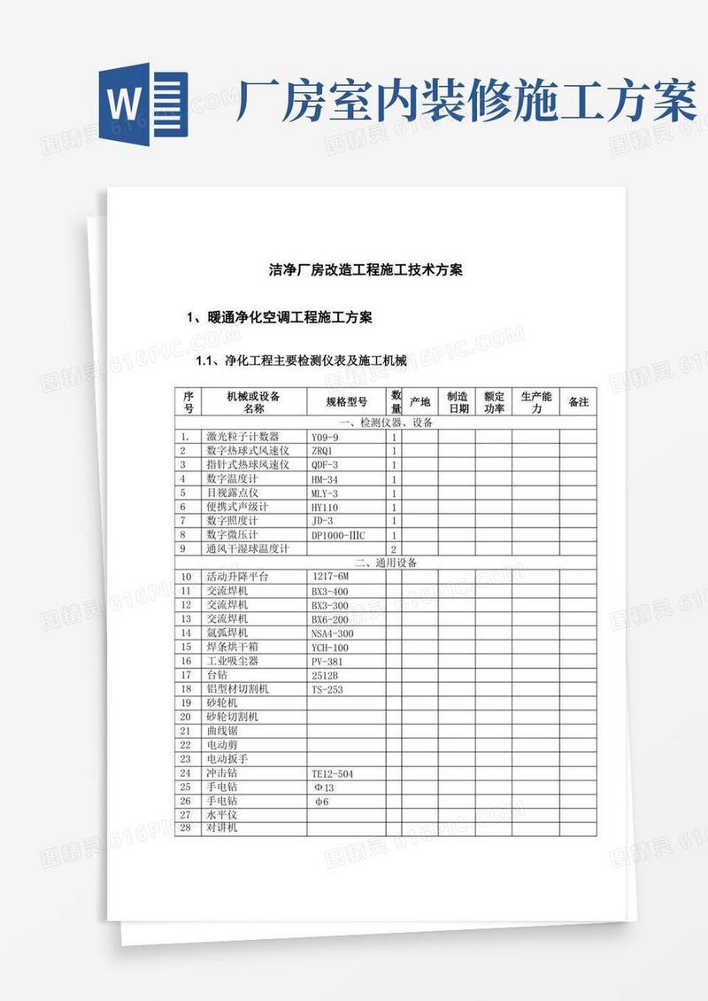 洁净厂房改造工程施工技术方案