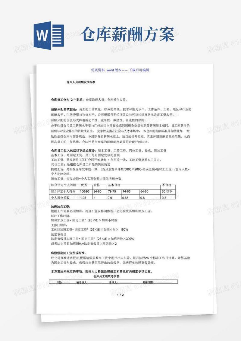 仓库人员薪酬发放标准