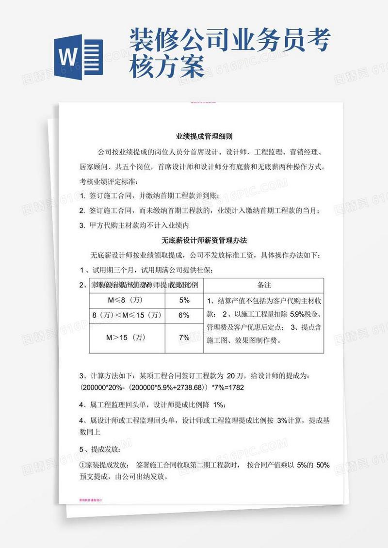 家装业绩提成管理细则