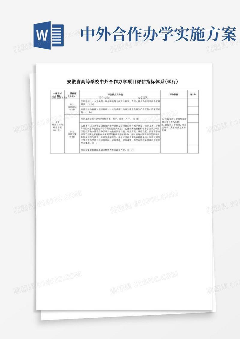 安徽高等学校中外合作办学项目指标体系试行