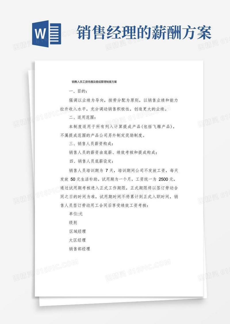 销售人员工资待遇及提成管理制度方案