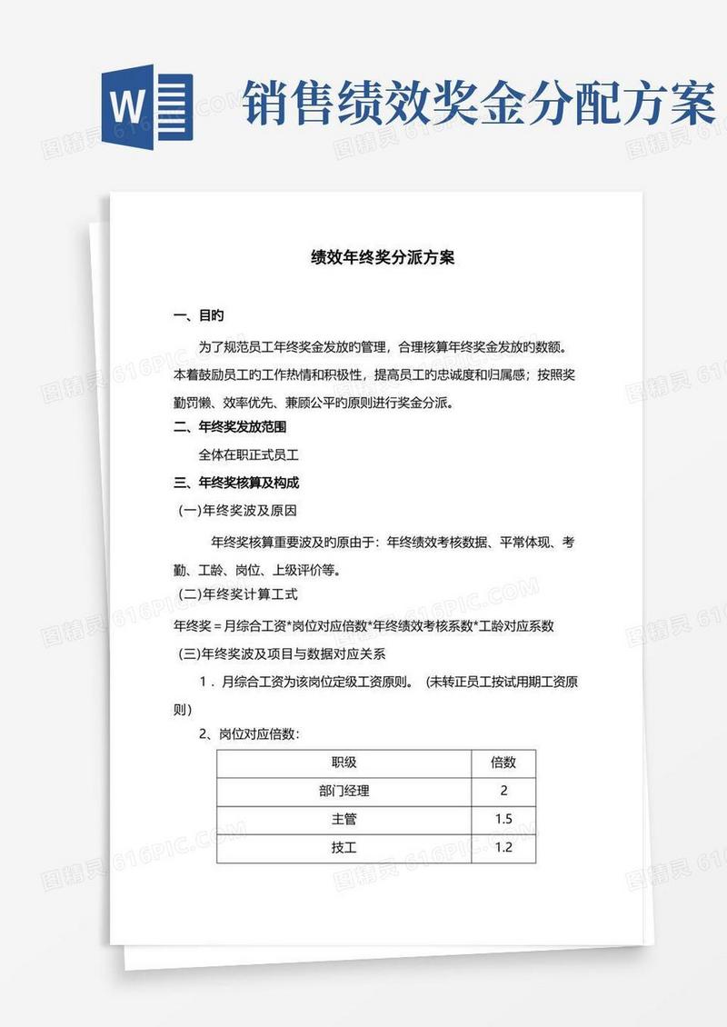 绩效年终奖分配方案