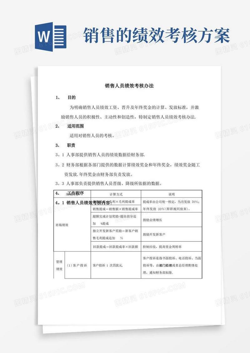 销售人员绩效考核办法