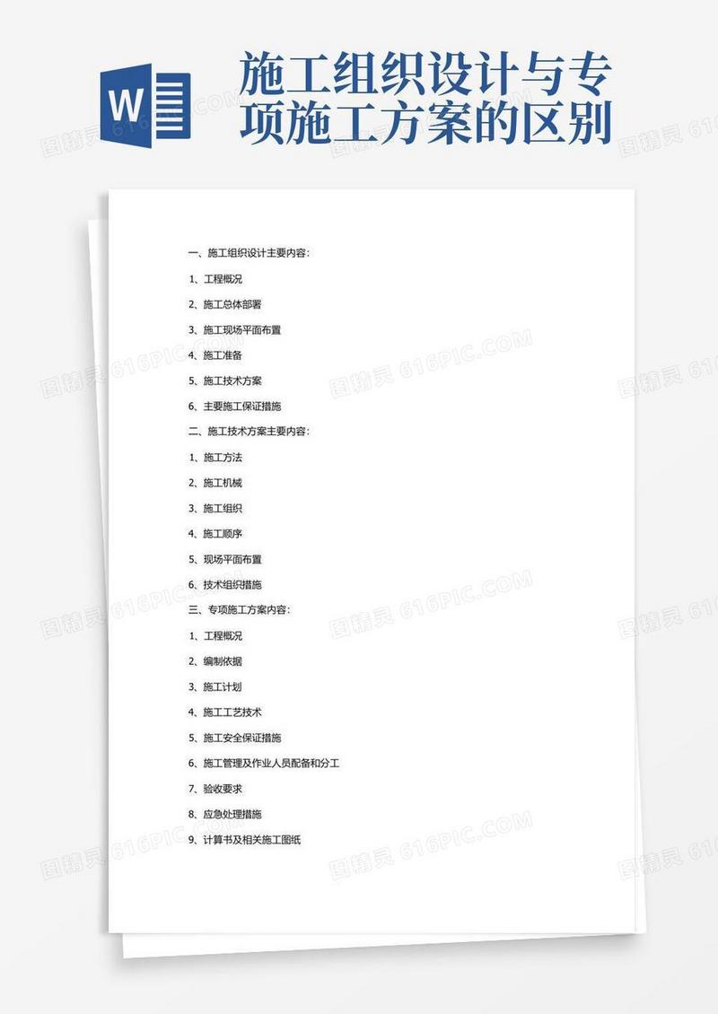 施工组织设计、施工技术方案、专项施工方案内容区别