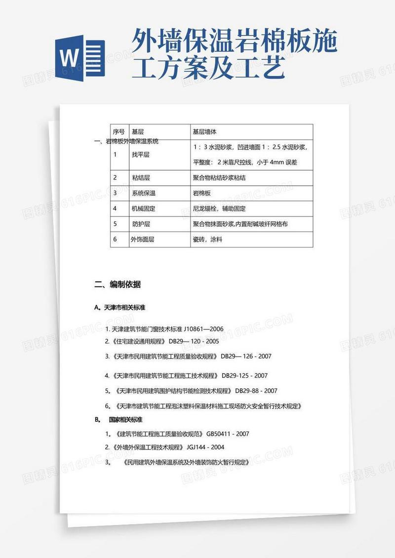 外墙岩棉保温板施工方案(薄抹灰)