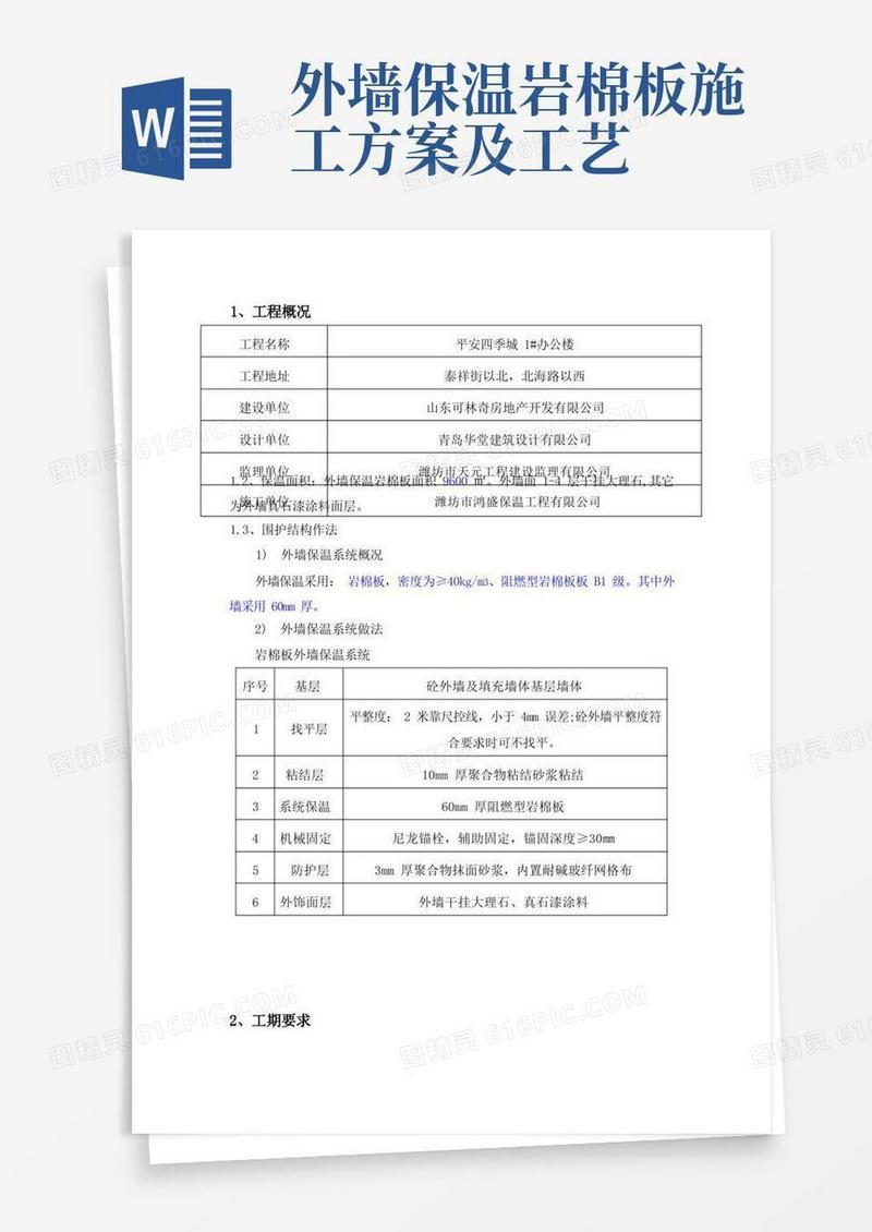 外墙岩棉板板外墙保温专项施工方案