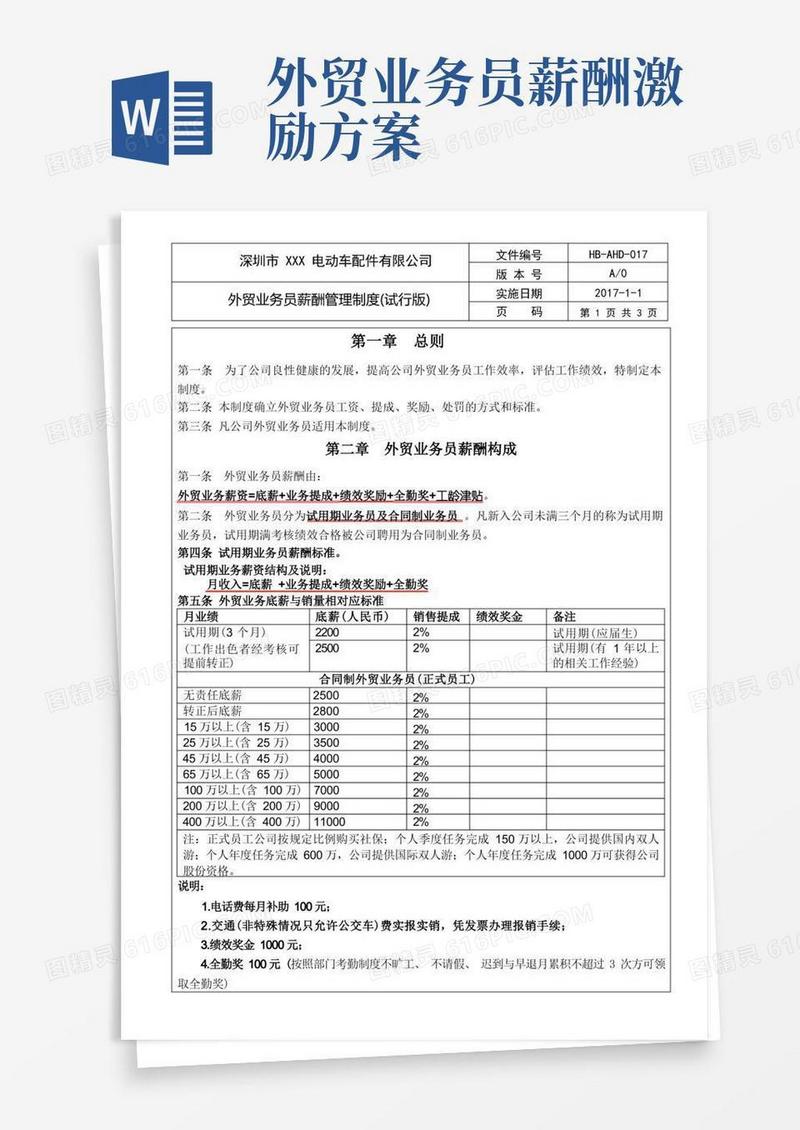 HB-AHD-17外贸业务员薪酬管理制度