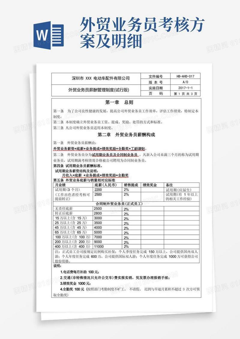 HB-AHD-17外贸业务员薪酬管理制度