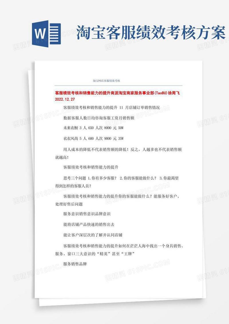 淘宝网店客服绩效考核