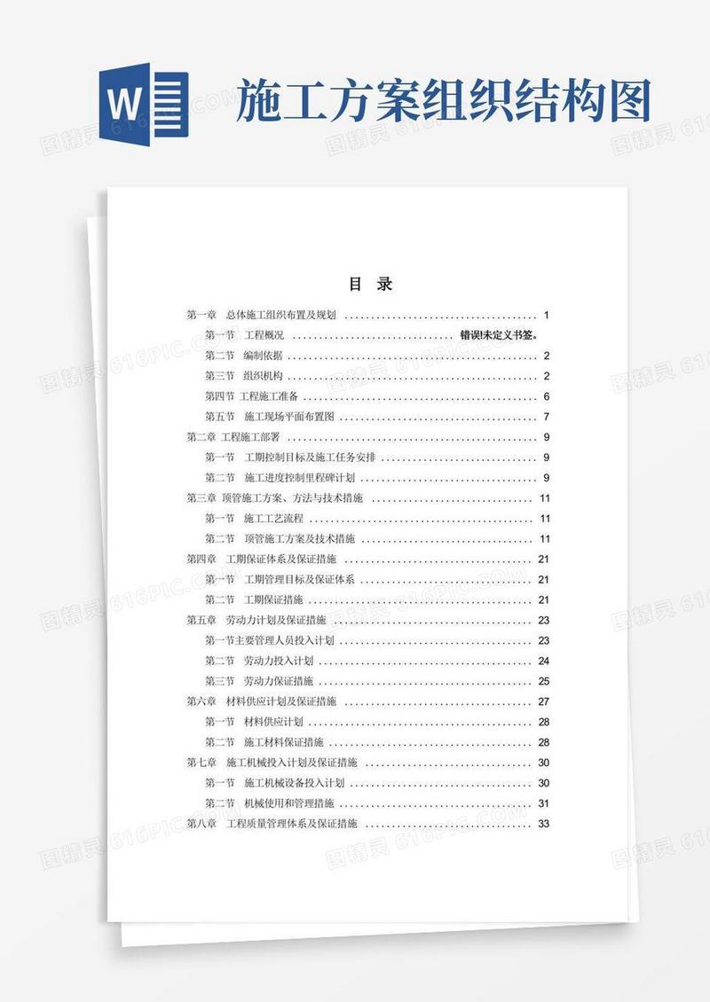 顶管施工组织设计及组织机构图