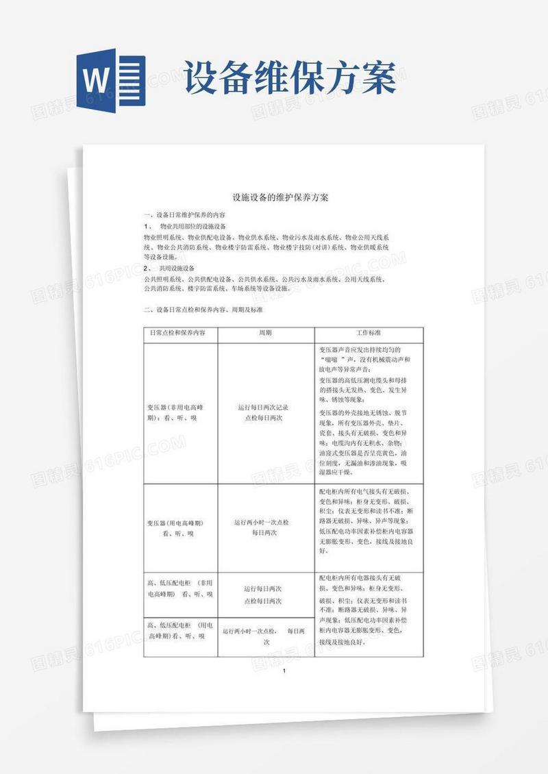 设施设备的维护保养方案