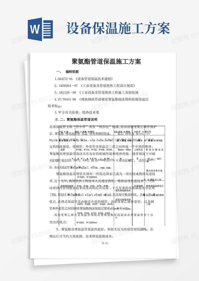 聚氨酯设备管道保温施工方案