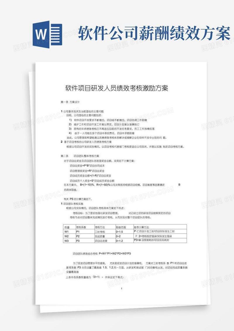 软件项目研发人员绩效考核激励方案(20210118141827)