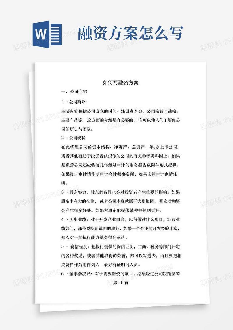 如何写融资方案