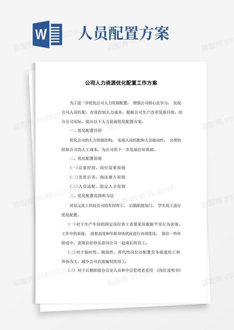 公司人力资源优化配置工作方案