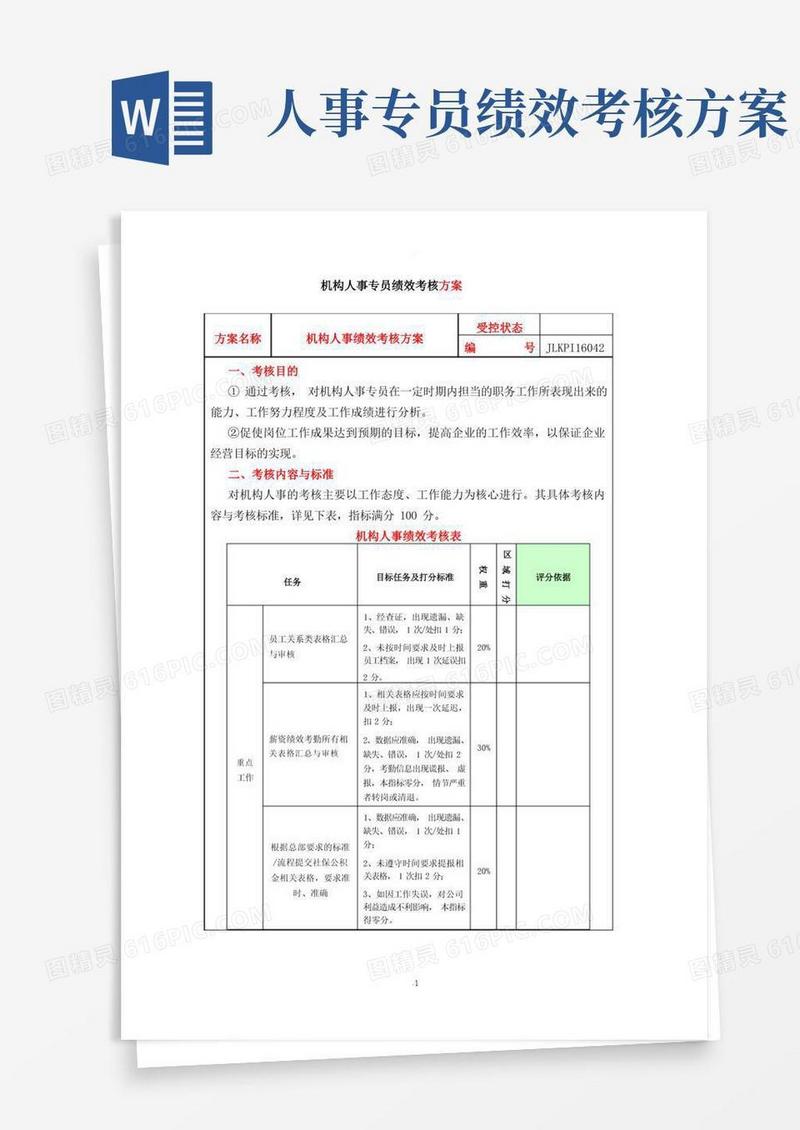人事绩效考核方案建议