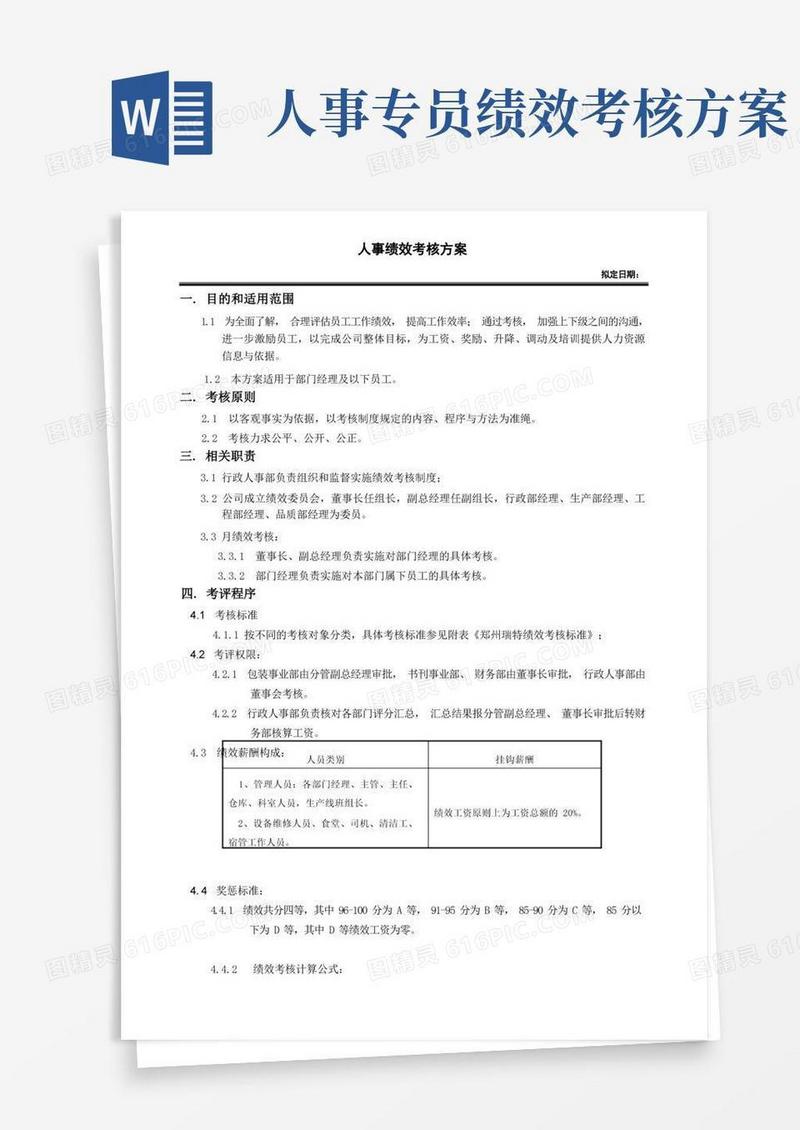 人事绩效考核方案