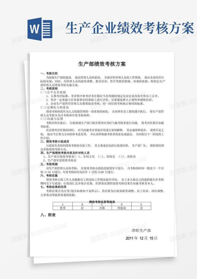 生产部绩效考核方案报表