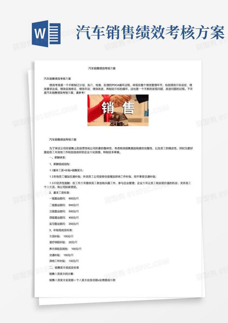 汽车销售绩效考核方案