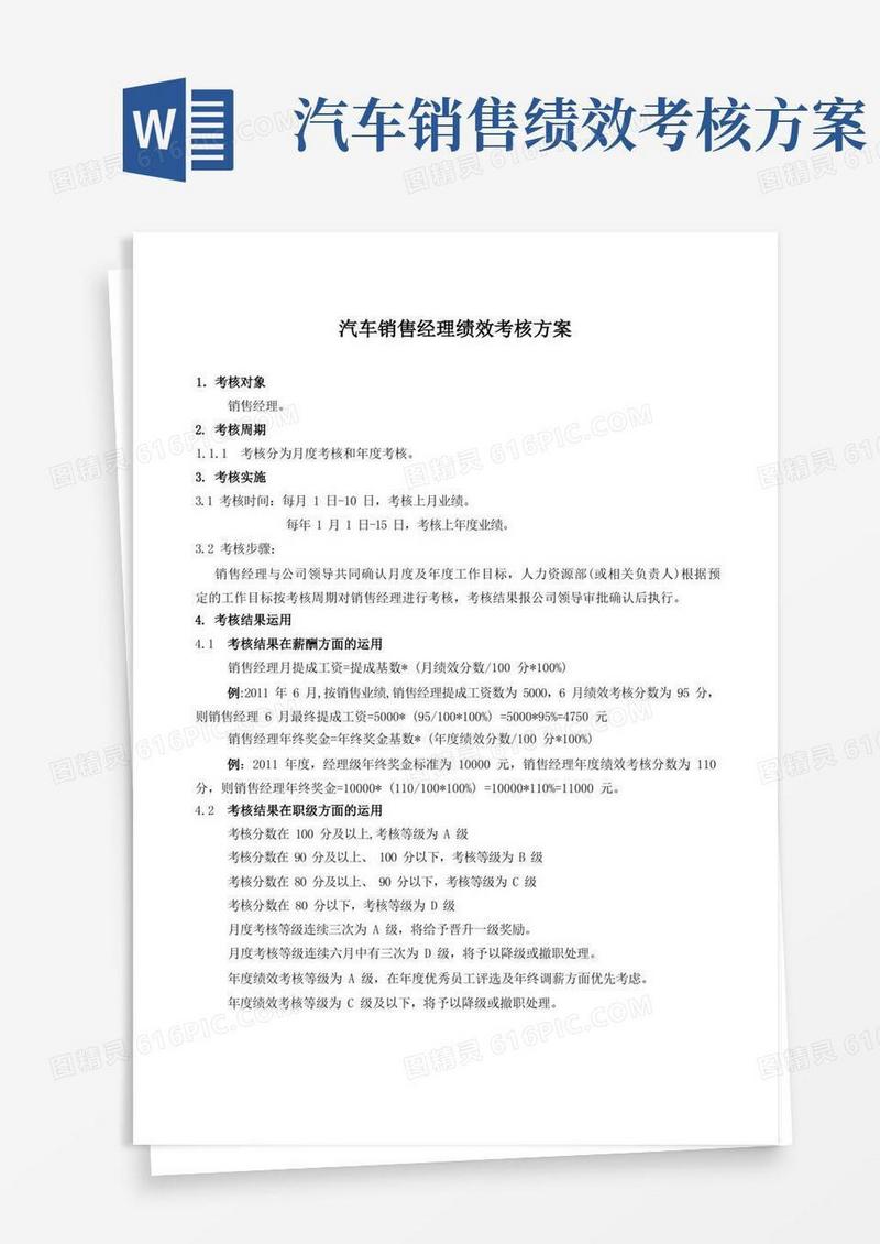 汽车销售经理绩效考核方案