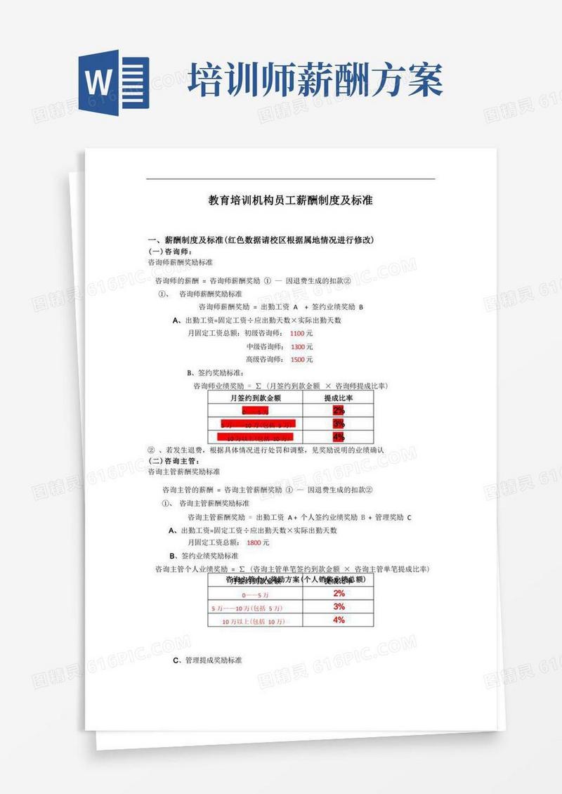 教育培训机构各岗位薪酬体系标准